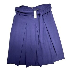 Ann Taylor Skirt Womens 16 Blue Pleated Midi High Rise Tie Waist Satin Lined